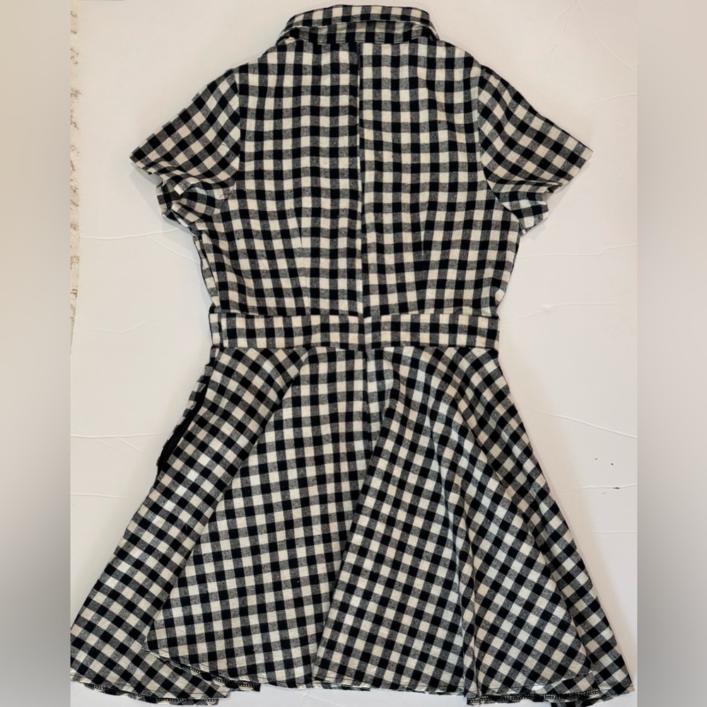 Black White Gingham Fit Flare Mini Dress Collared Picnic Cottagecore XS - Picture 3 of 5